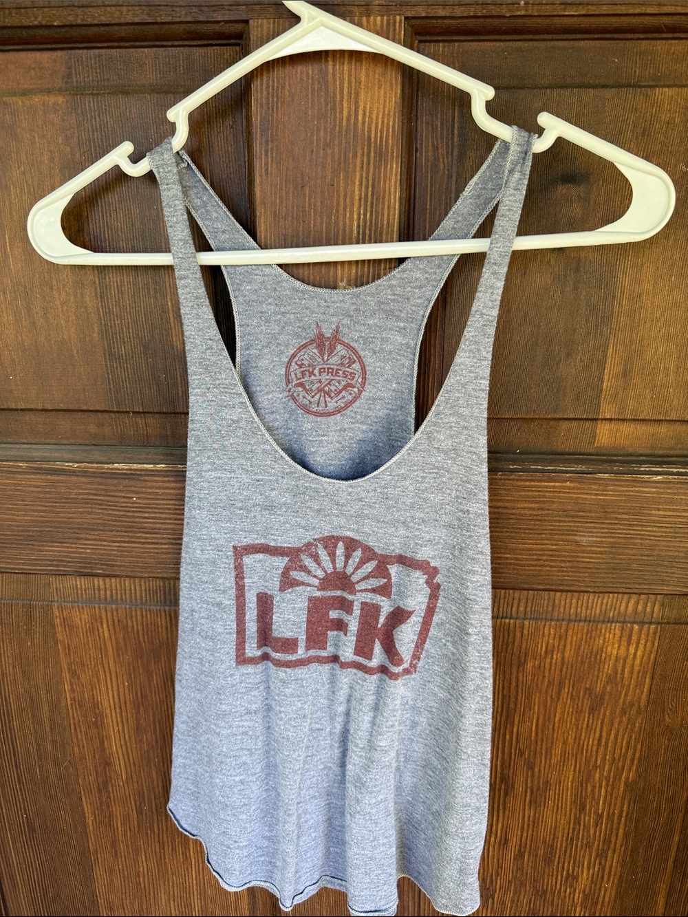 LFK Gray Racerback Tank with Maroon Logo